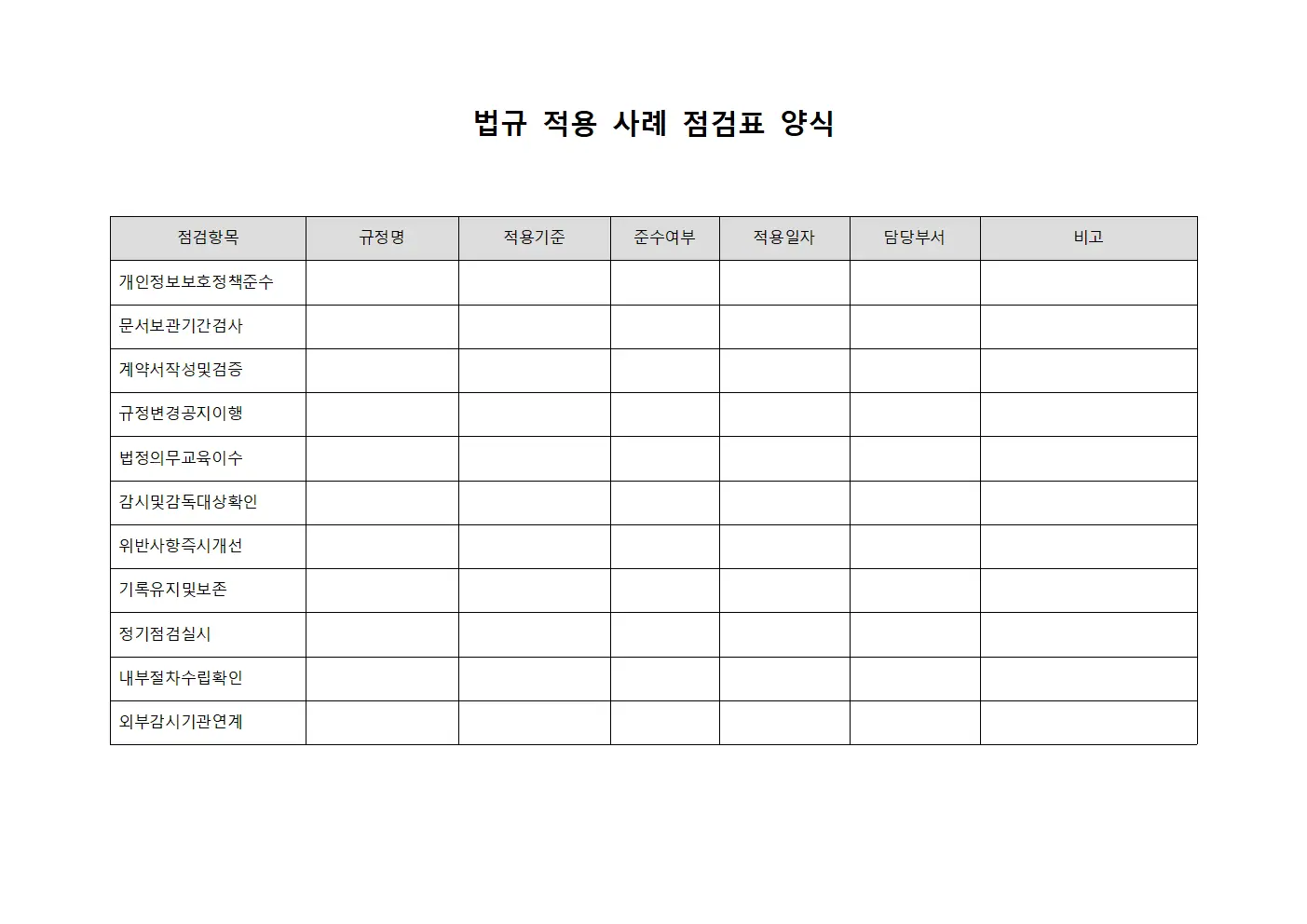 법규 적용 사례 점검표