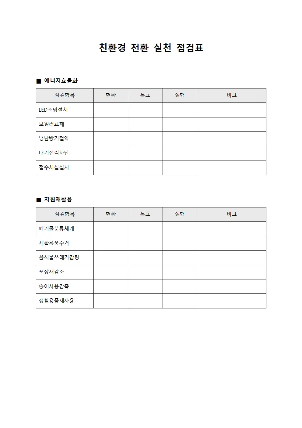 친환경 전환 실천 점검표