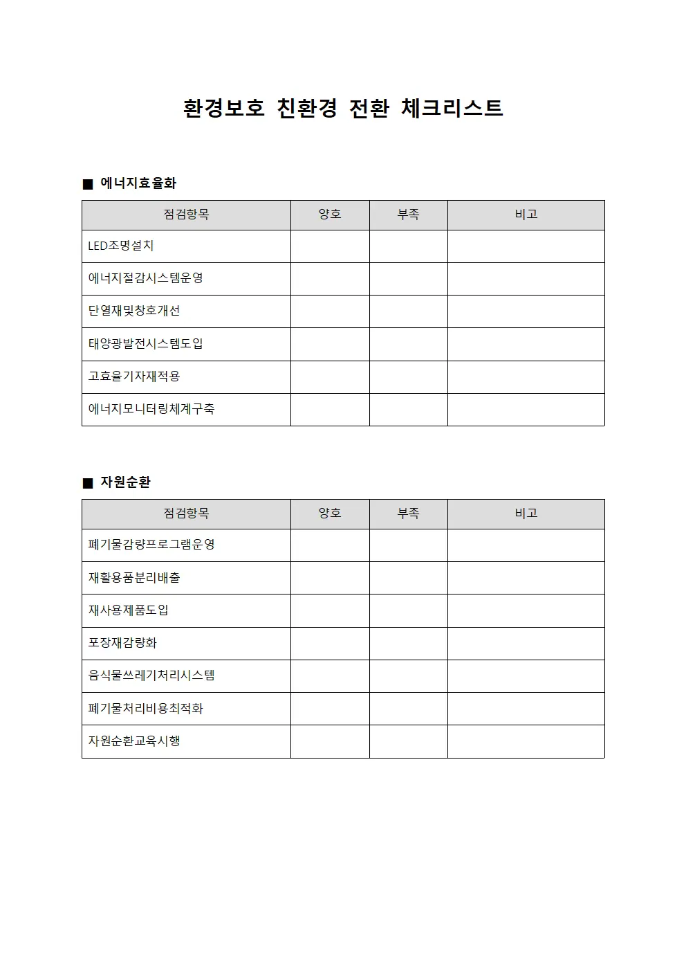 환경보호 친환경 전환 체크리스트