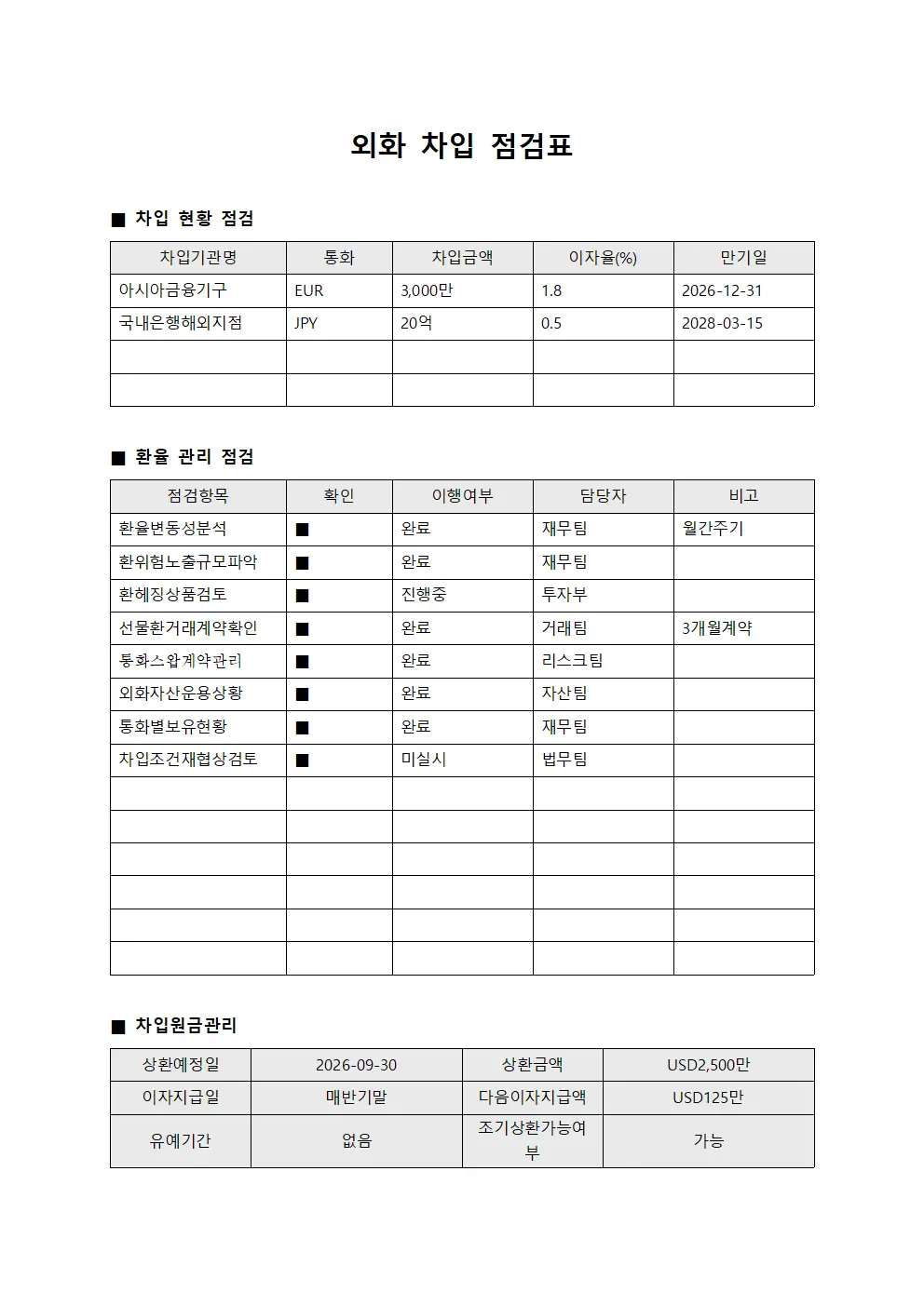 외화 차입 점검표