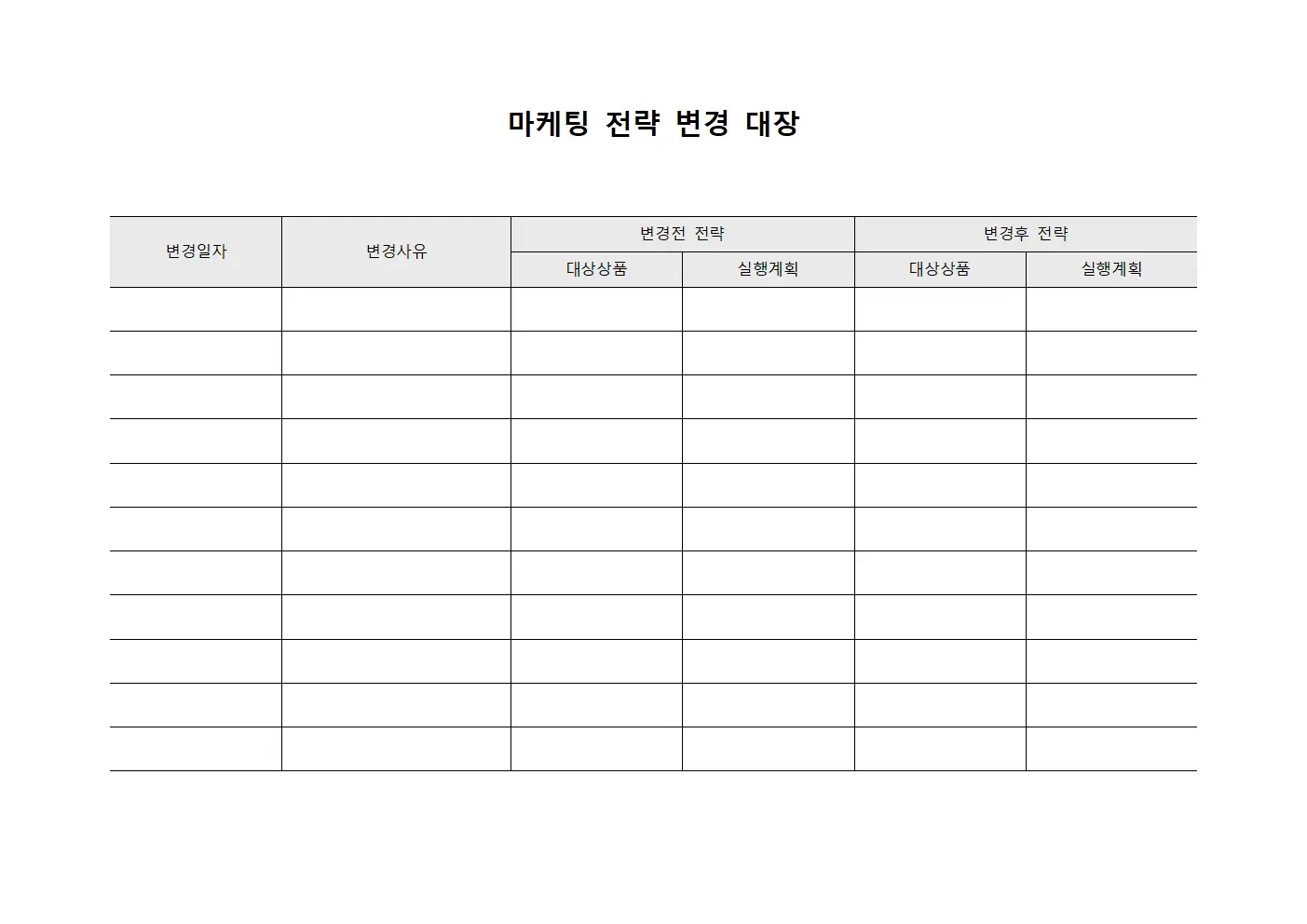 마케팅 전략 변경 대장