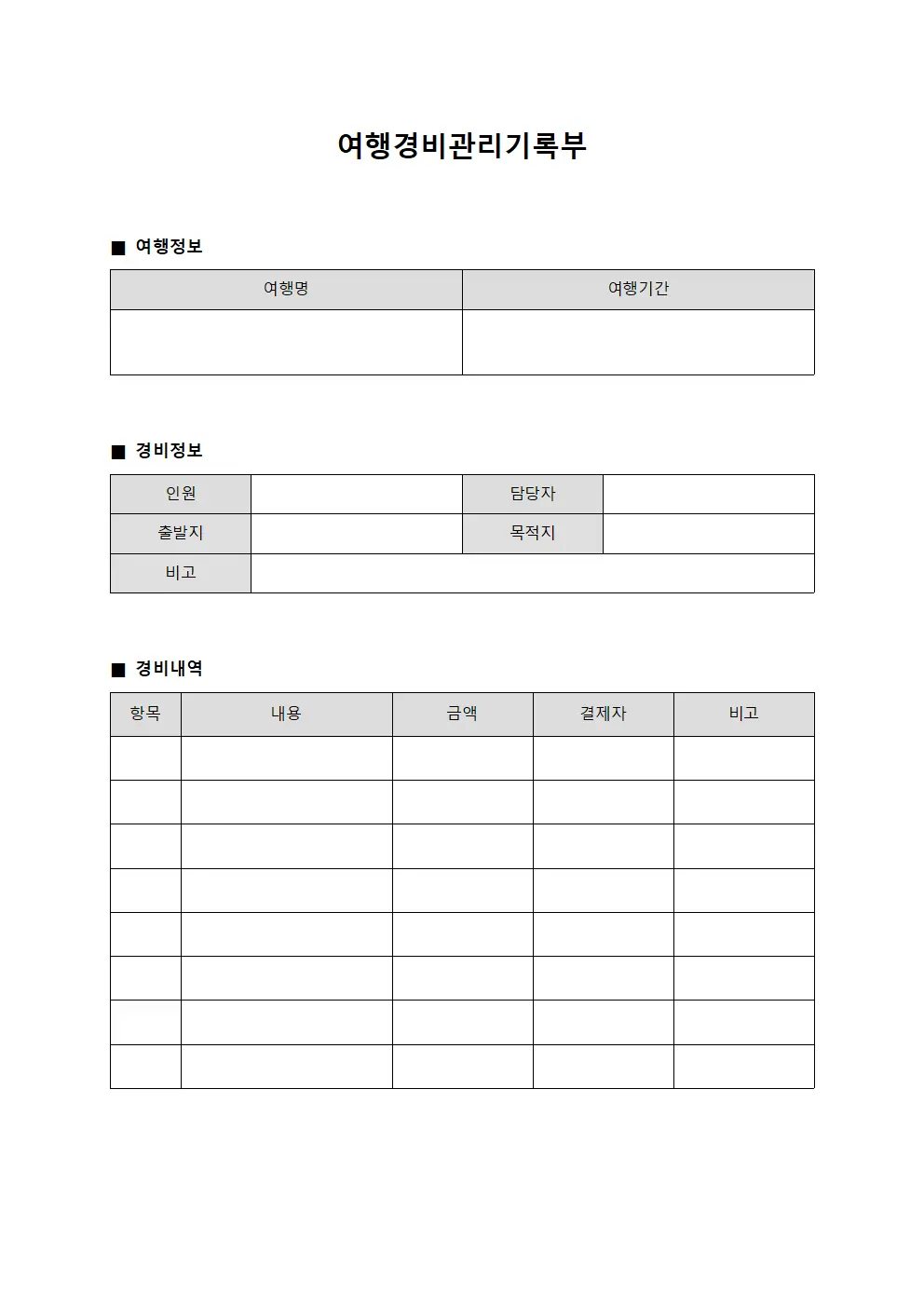 여행경비관리기록부