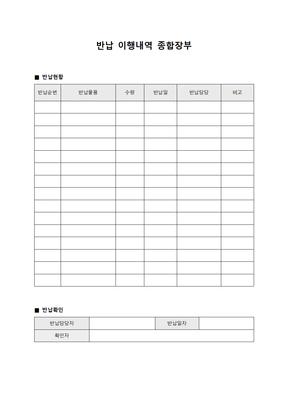 반납 이행내역 종합장부