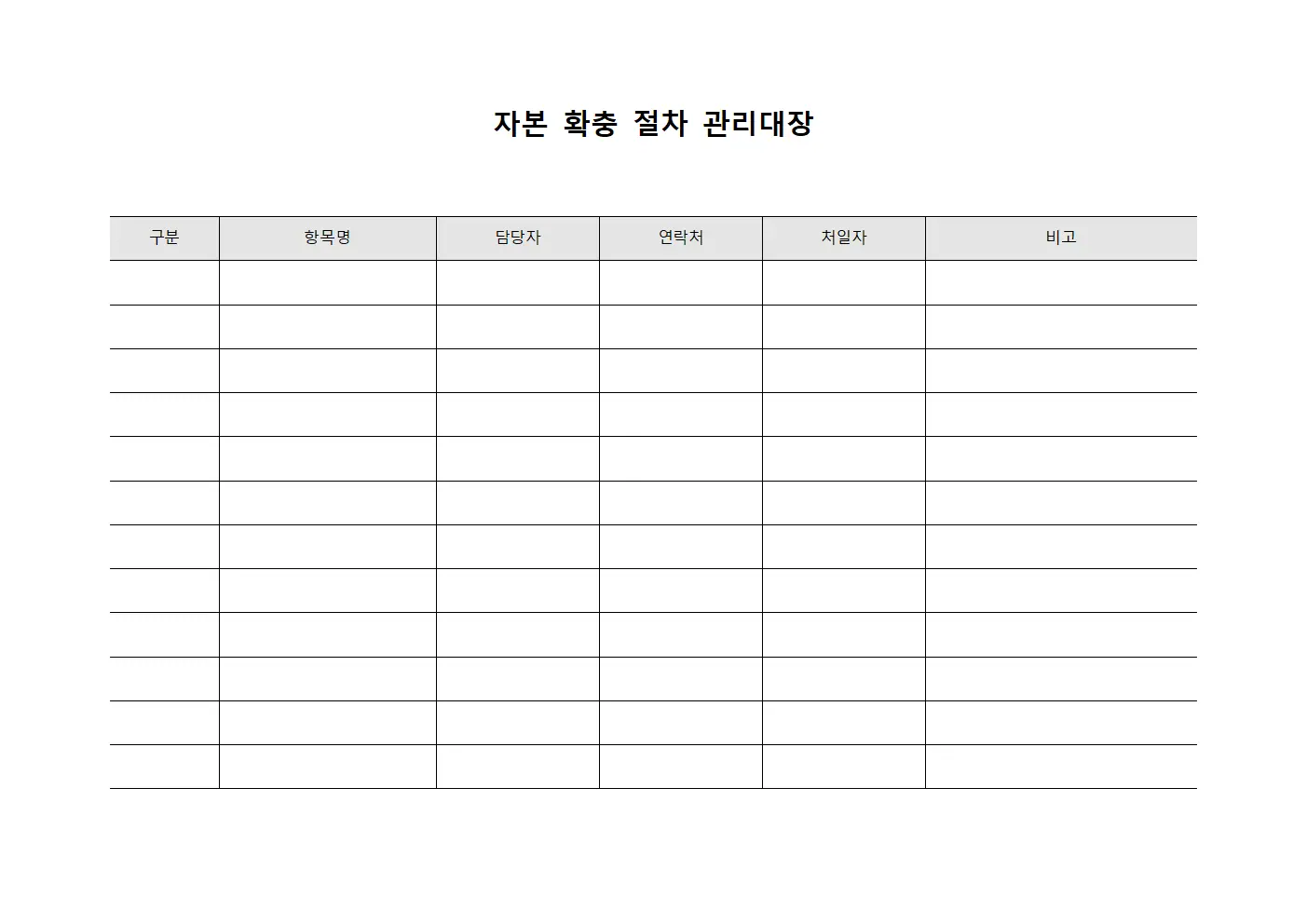 자본 확충 절차 관리대장