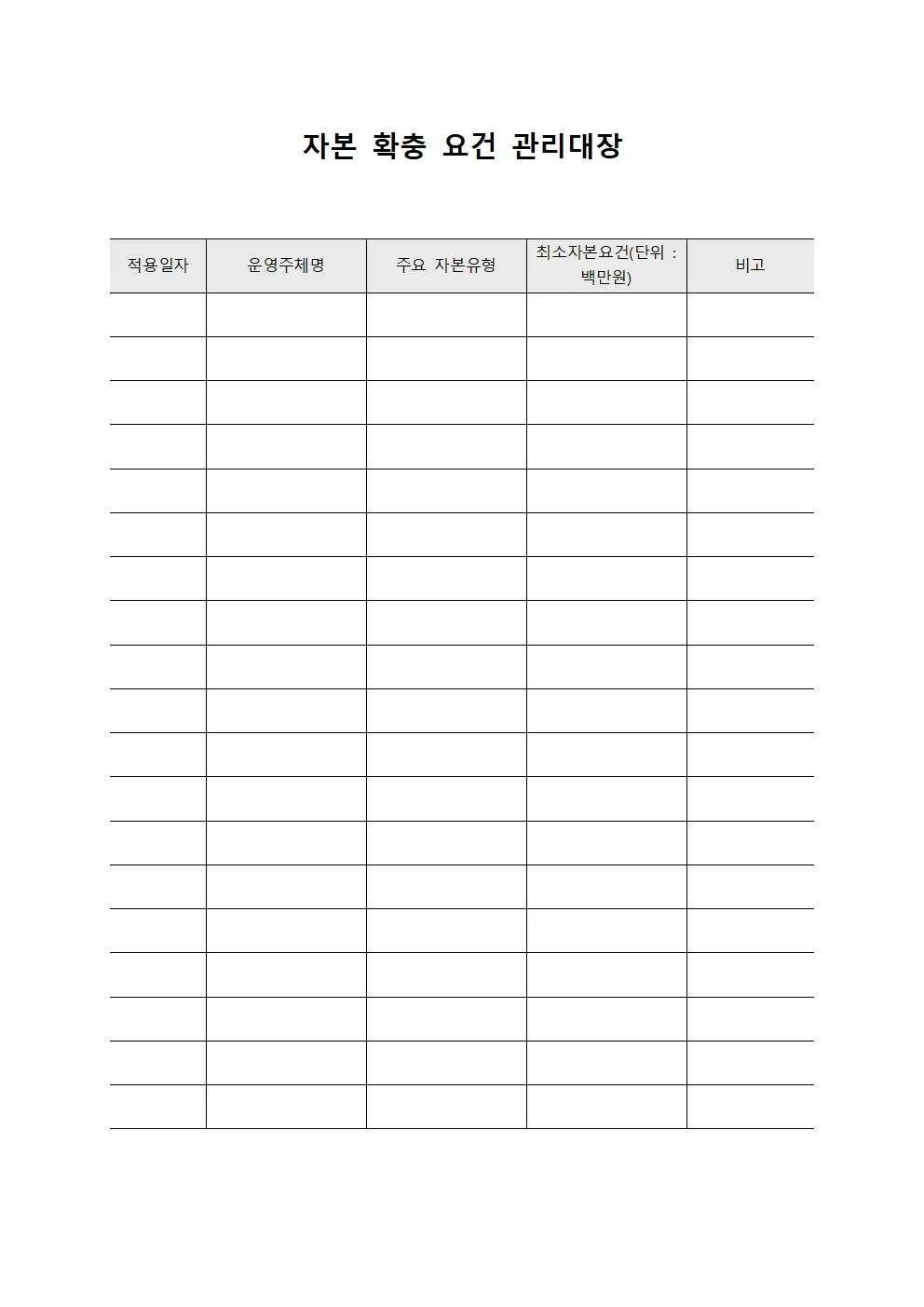 자본 확충 요건 관리대장