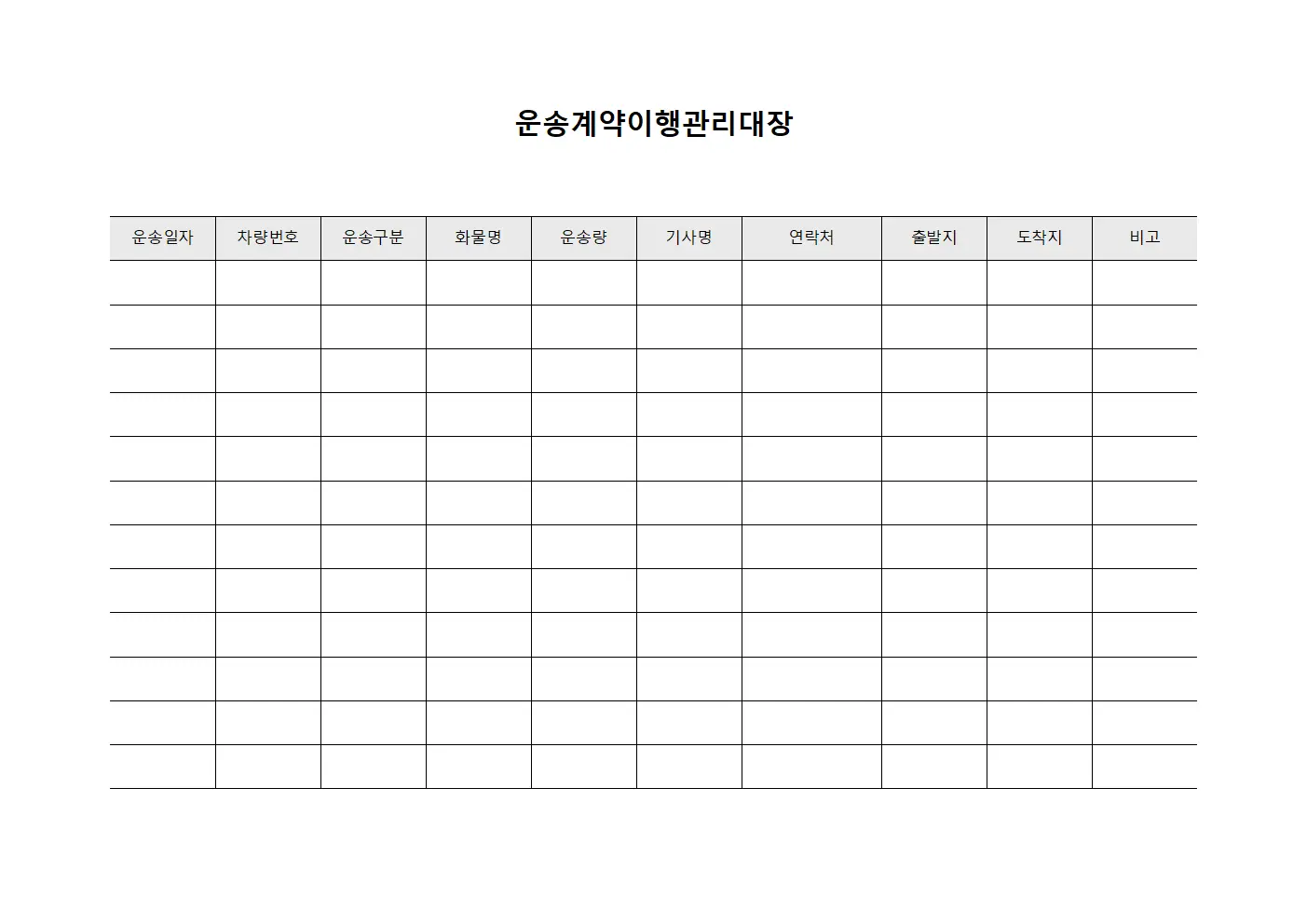 운송계약이행관리대장 양식.서식