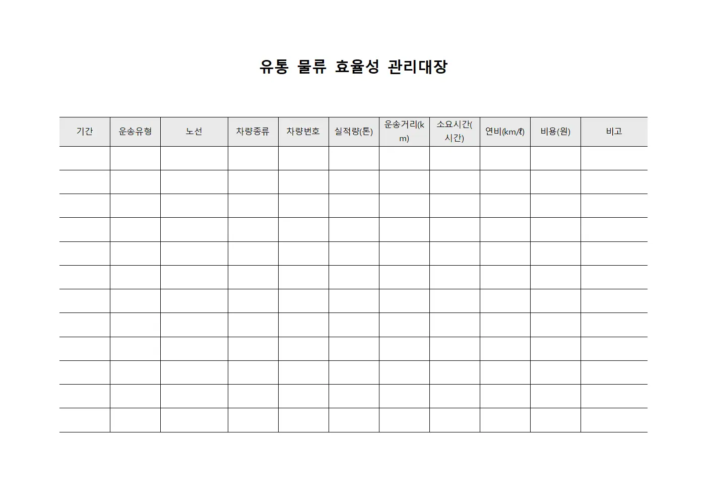 유통 물류 효율성 관리대장 서식파일