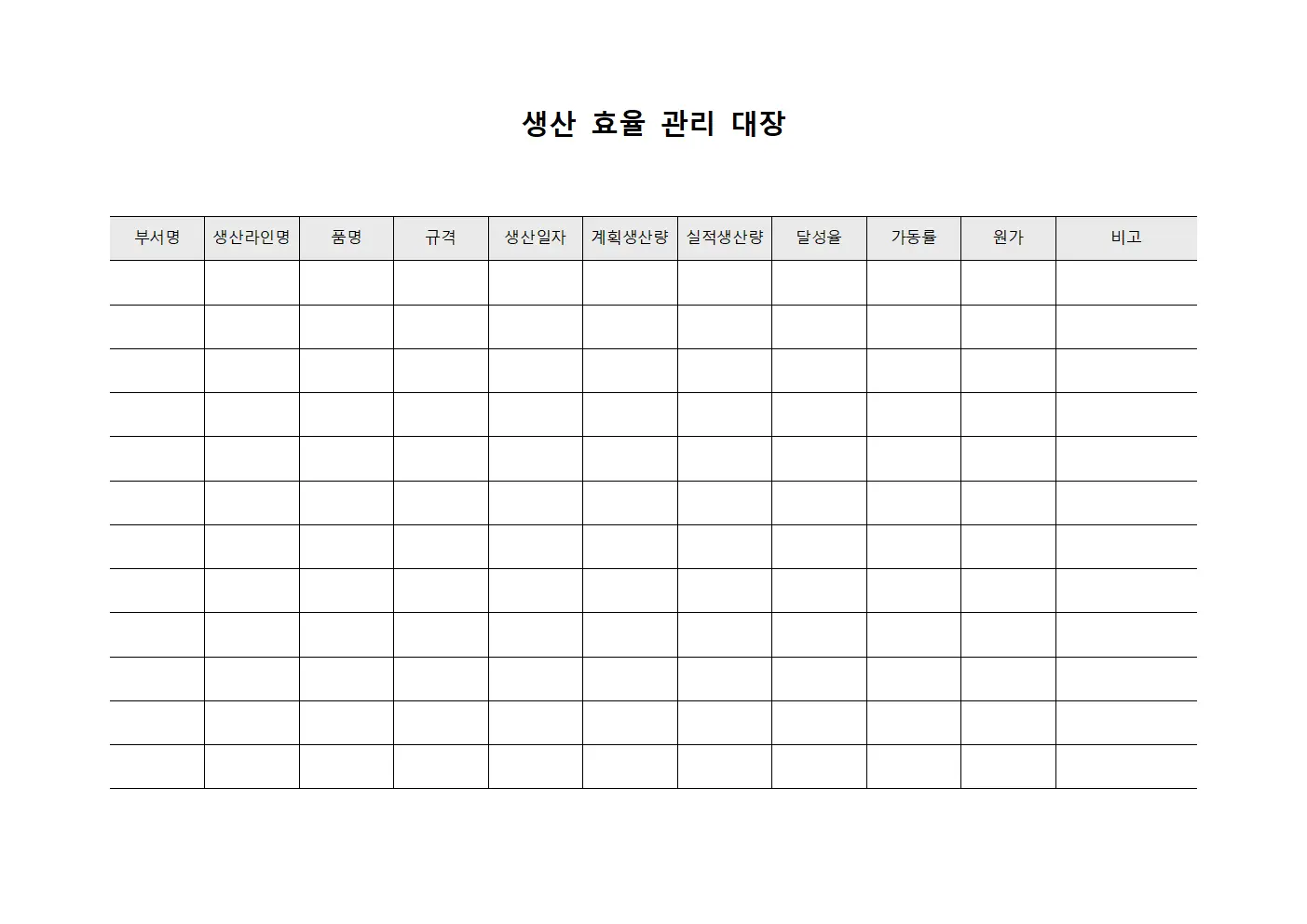 생산 효율 관리 대장
