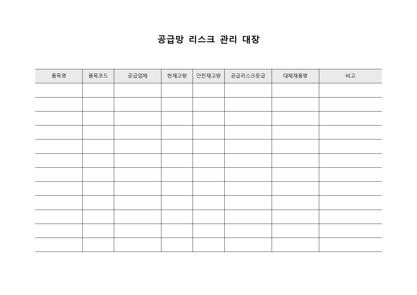 공급망 리스크 관리 대장 문서서식