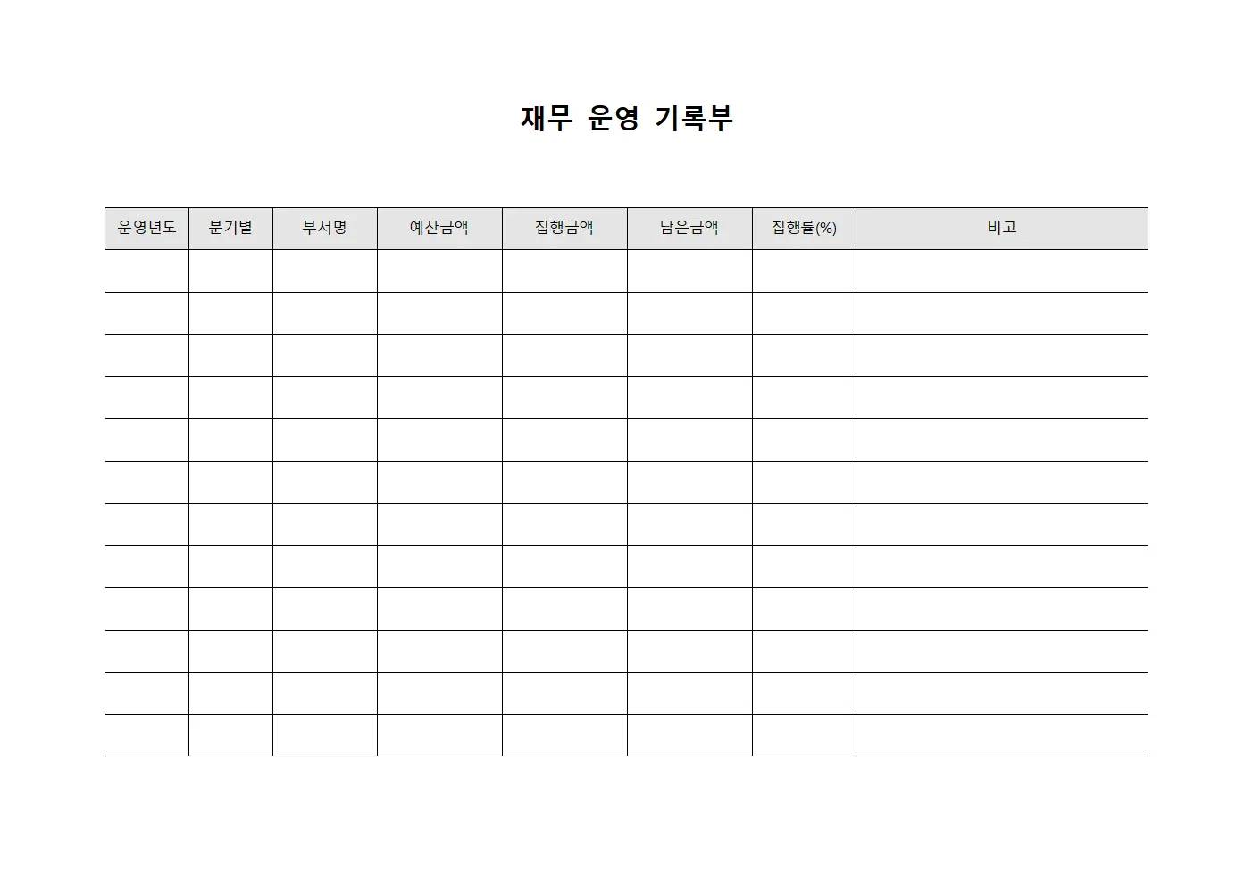 재무 운영 기록부 문서서식