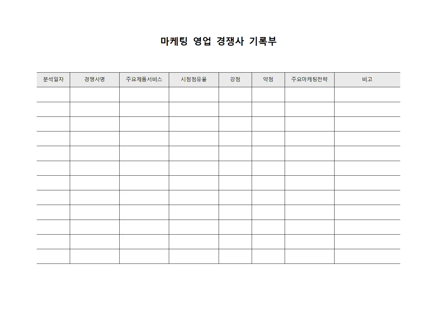 마케팅 영업 경쟁사 기록부