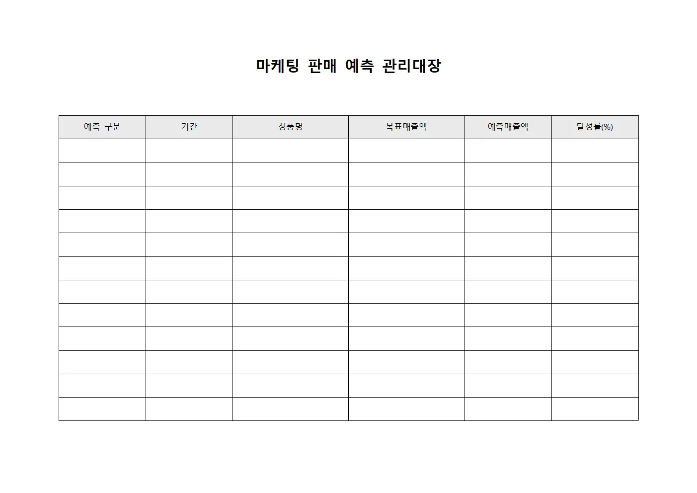 마케팅 판매 예측 관리대장