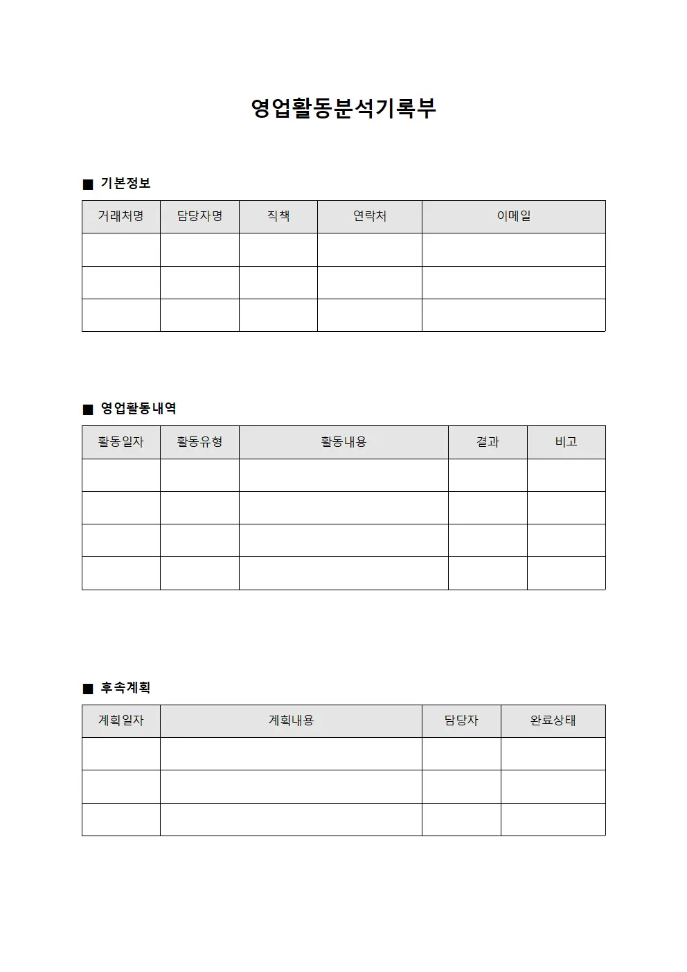 영업활동분석기록부 서식.양식