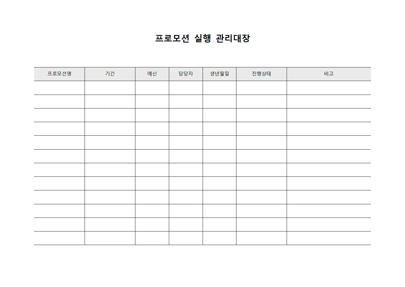 프로모션 실행 관리대장