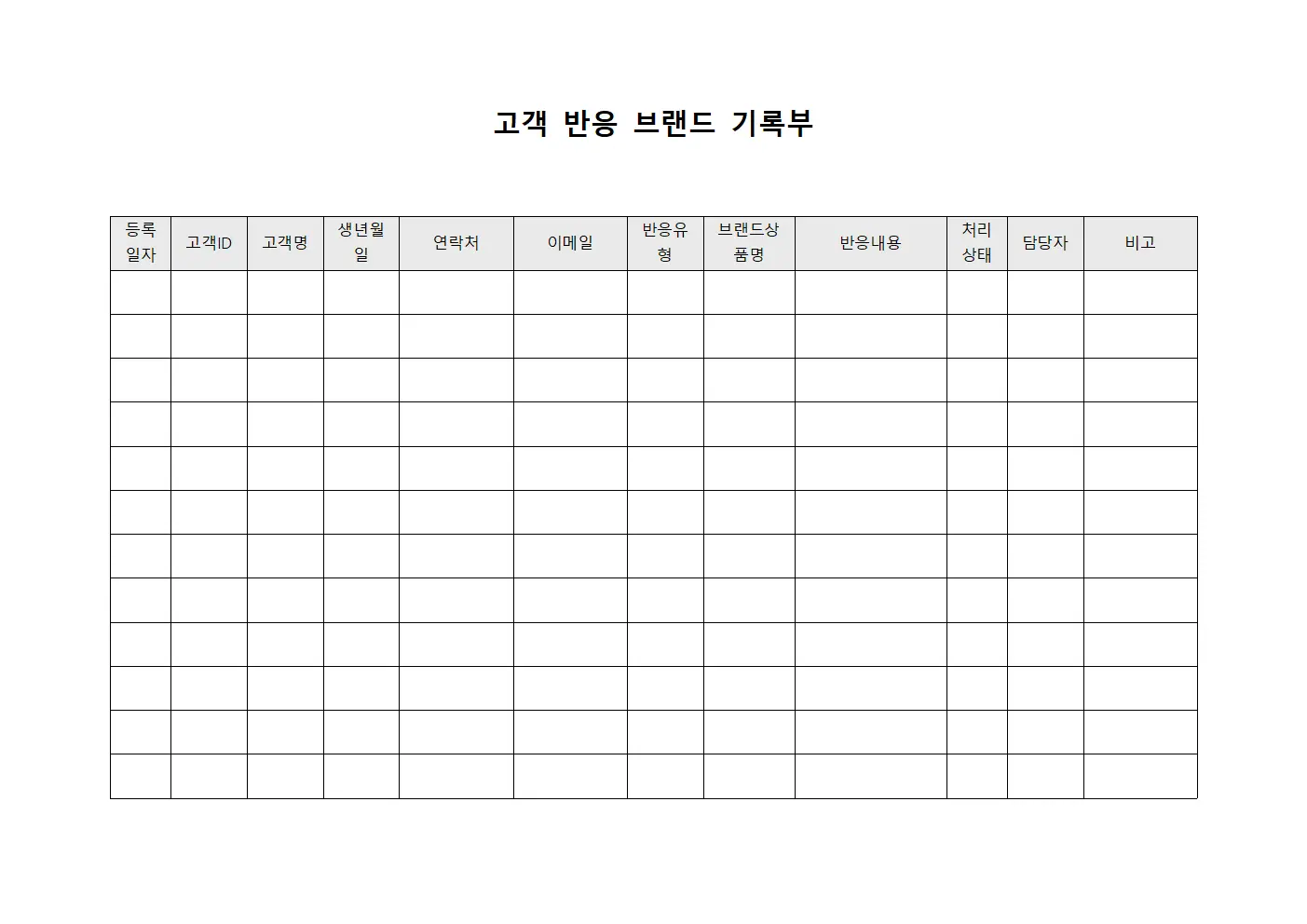 고객 반응 브랜드 기록부 템플릿 서식