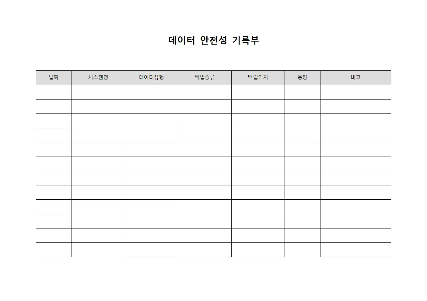 데이터 안전성 기록부 템플릿