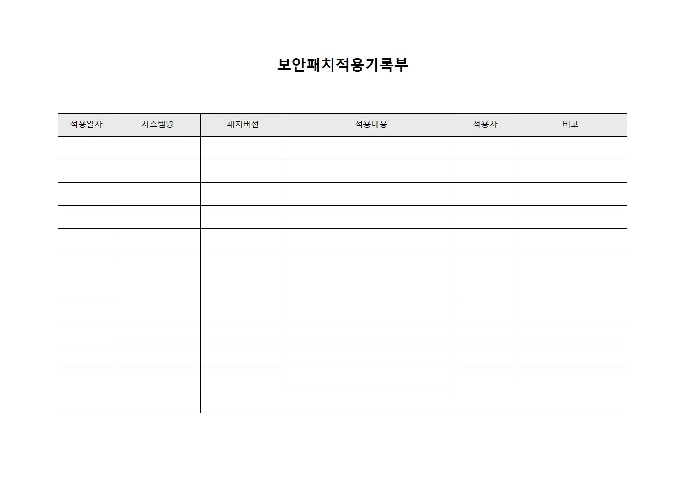 보안패치적용기록부