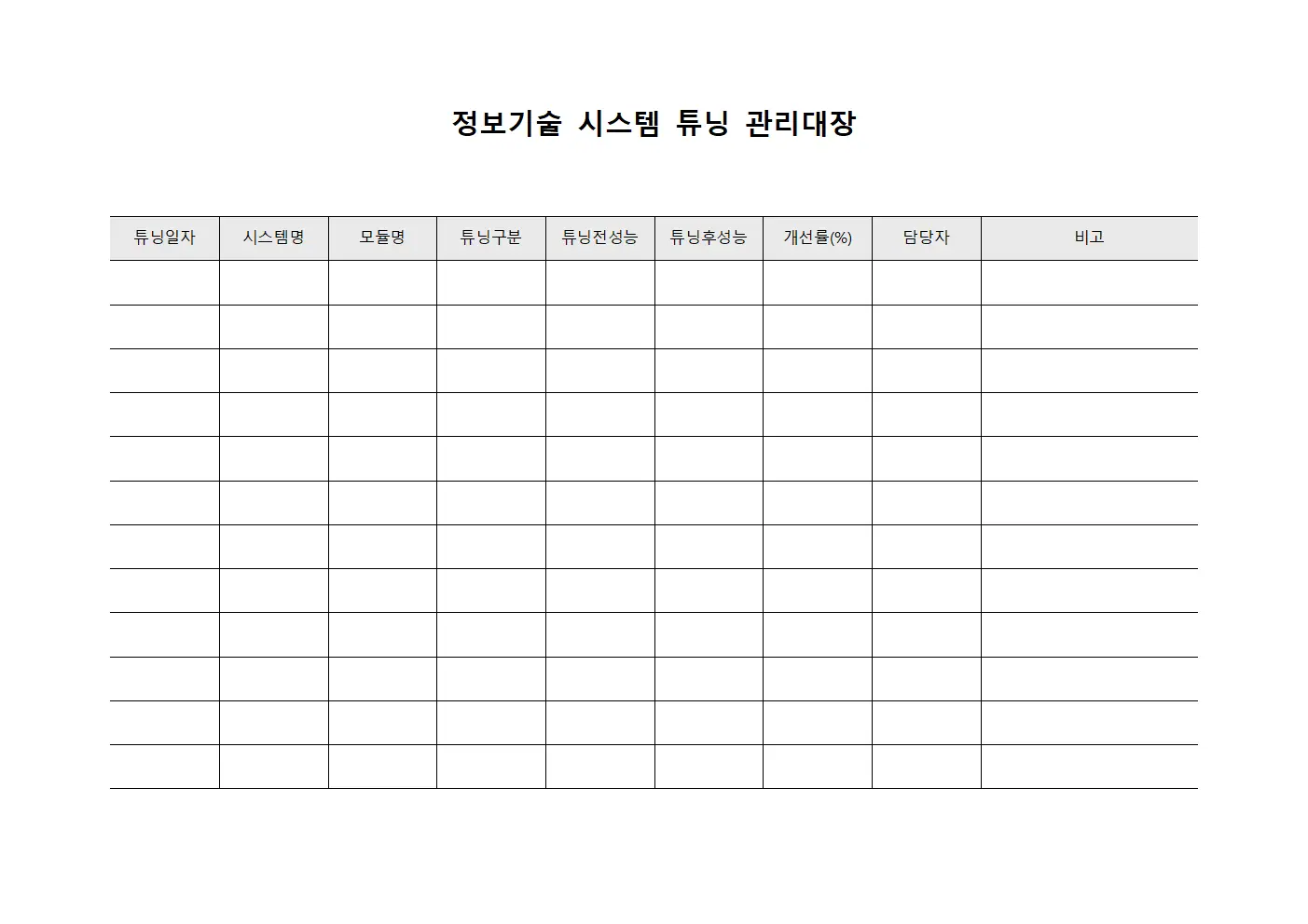정보기술 시스템 튜닝 관리대장
