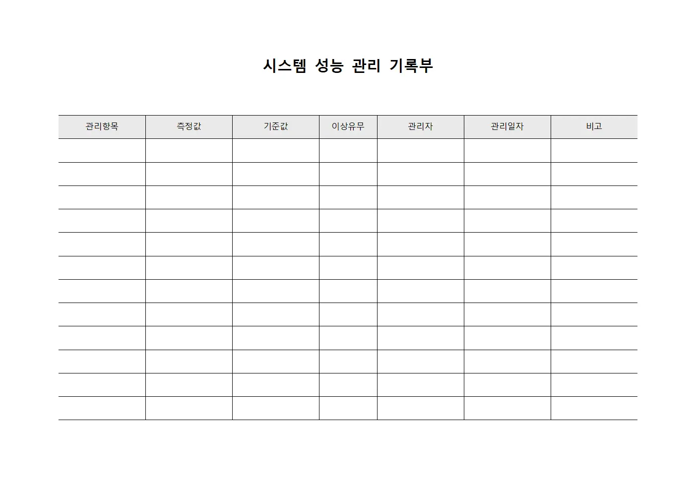 시스템 성능 관리 기록부