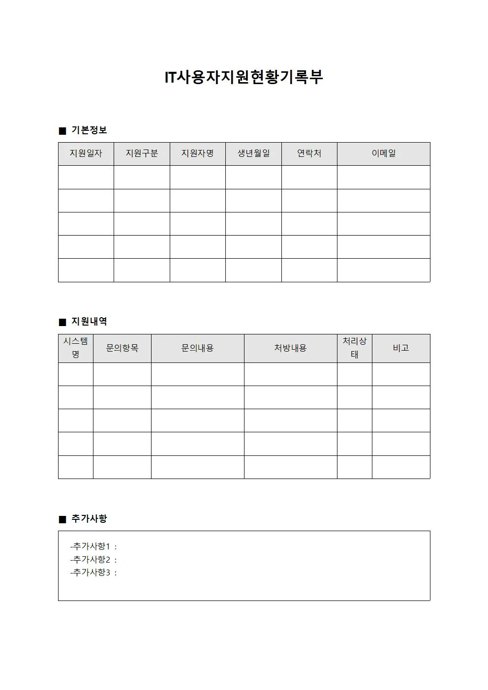 IT사용자지원현황기록부 문서.서식