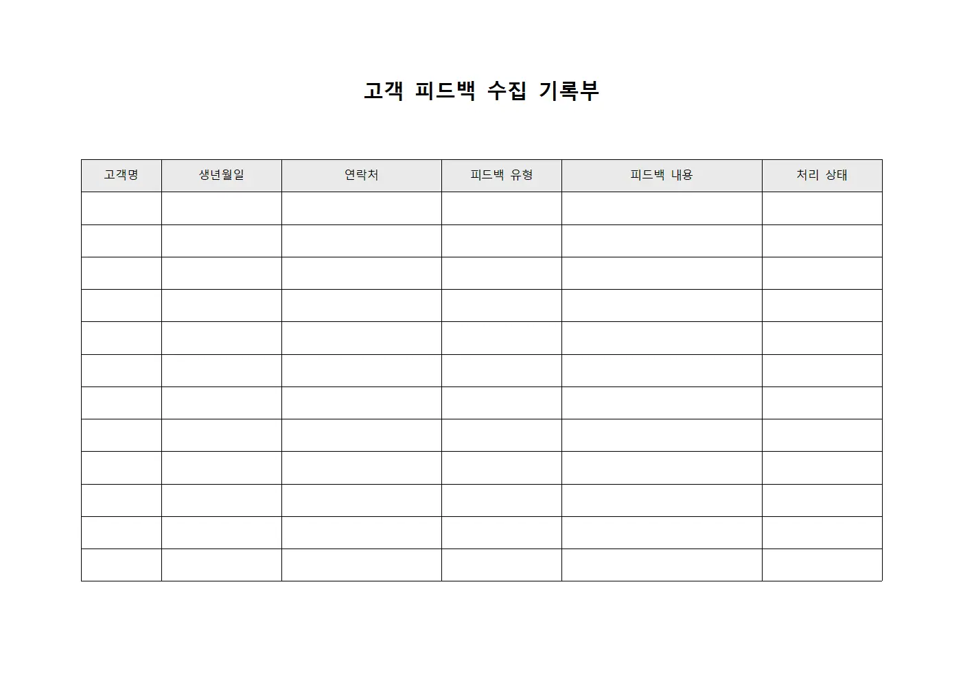 고객 피드백 수집 기록부 서식문서