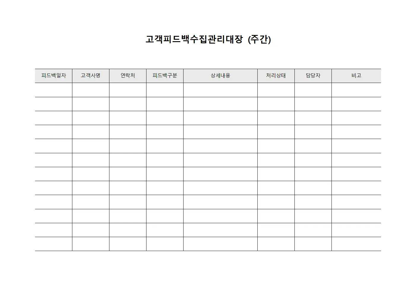 고객피드백수집관리대장 (주간)