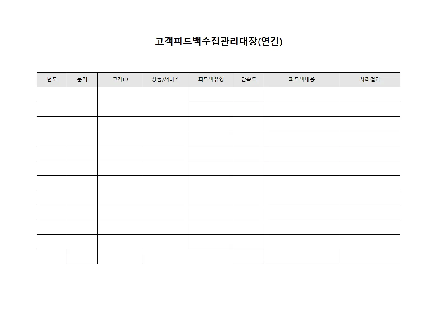 고객피드백수집관리대장(연간)
