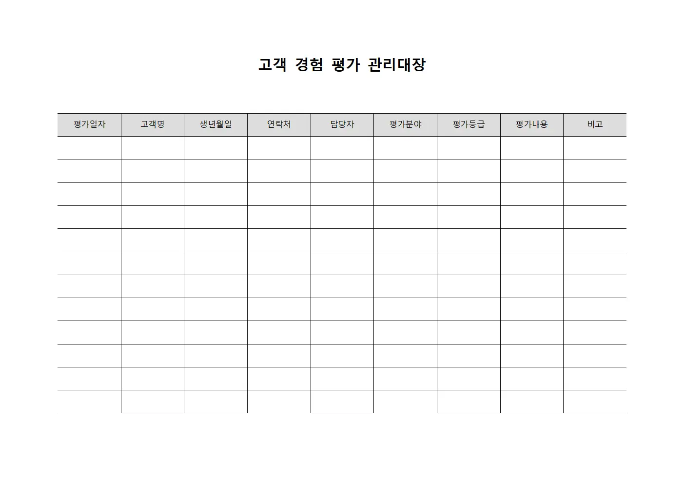 고객 경험 평가 관리대장