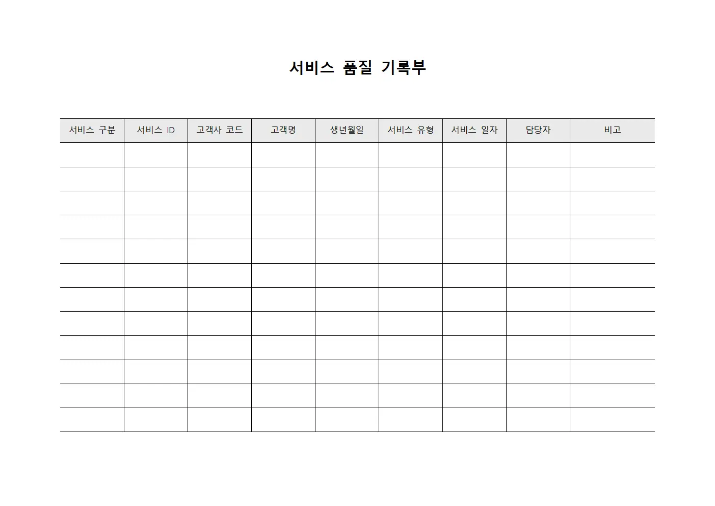 서비스 품질 기록부