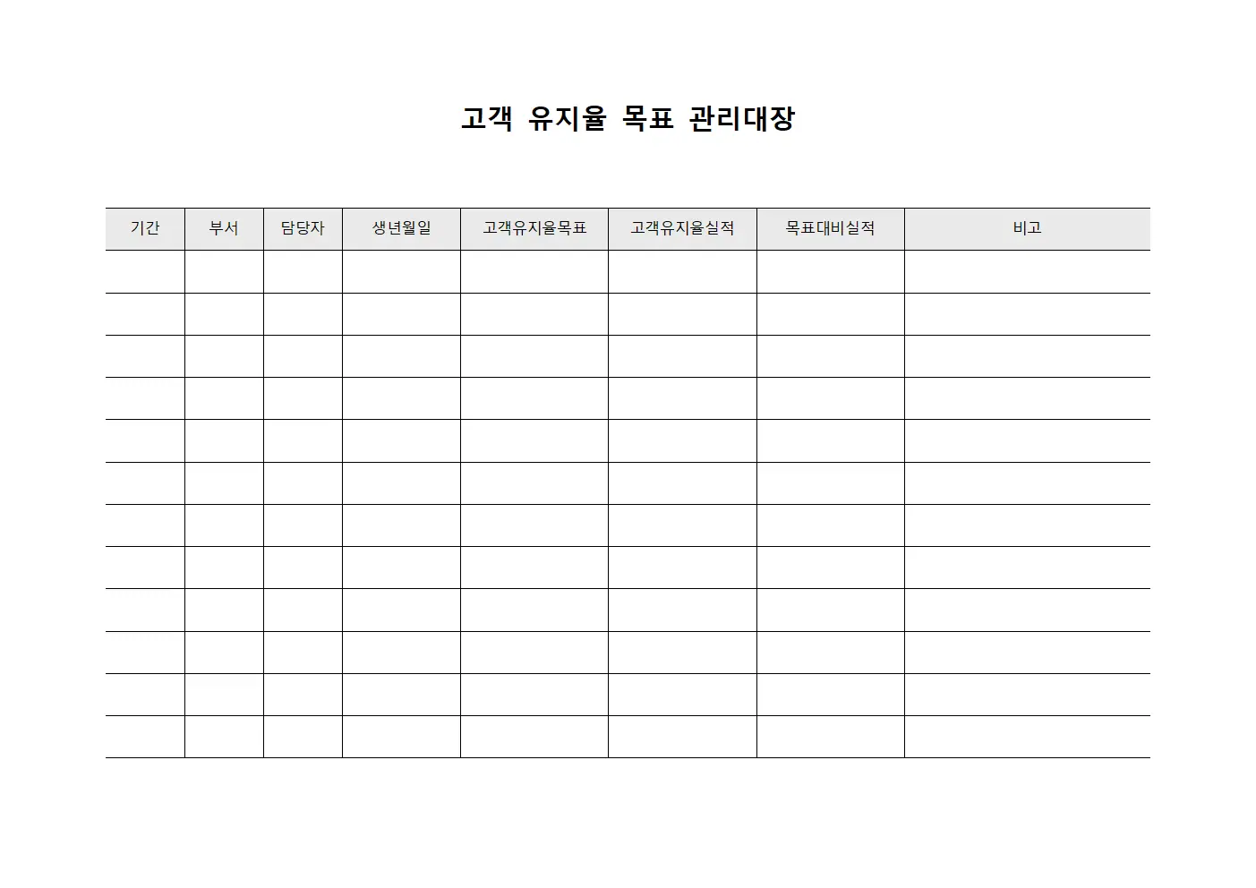 고객 유지율 목표 관리대장 서식