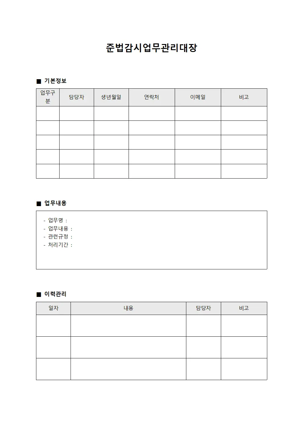 준법감시업무관리대장