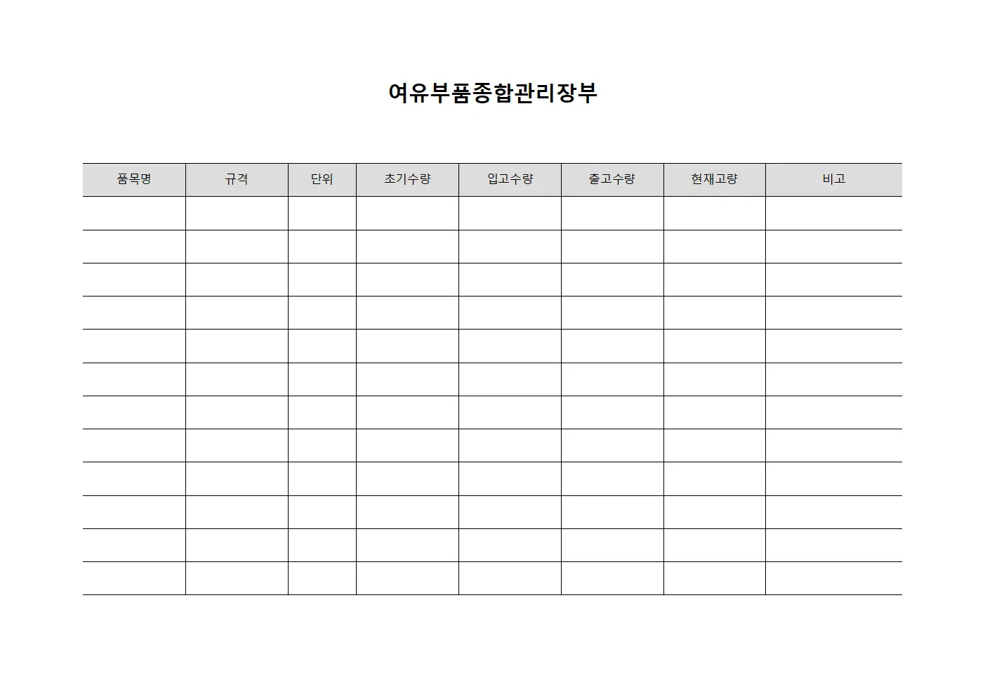 여유부품종합관리장부 문서.서식