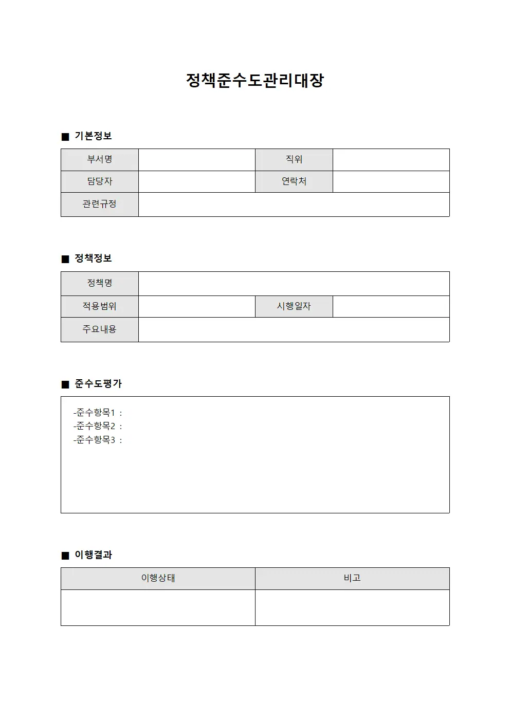 정책준수도관리대장