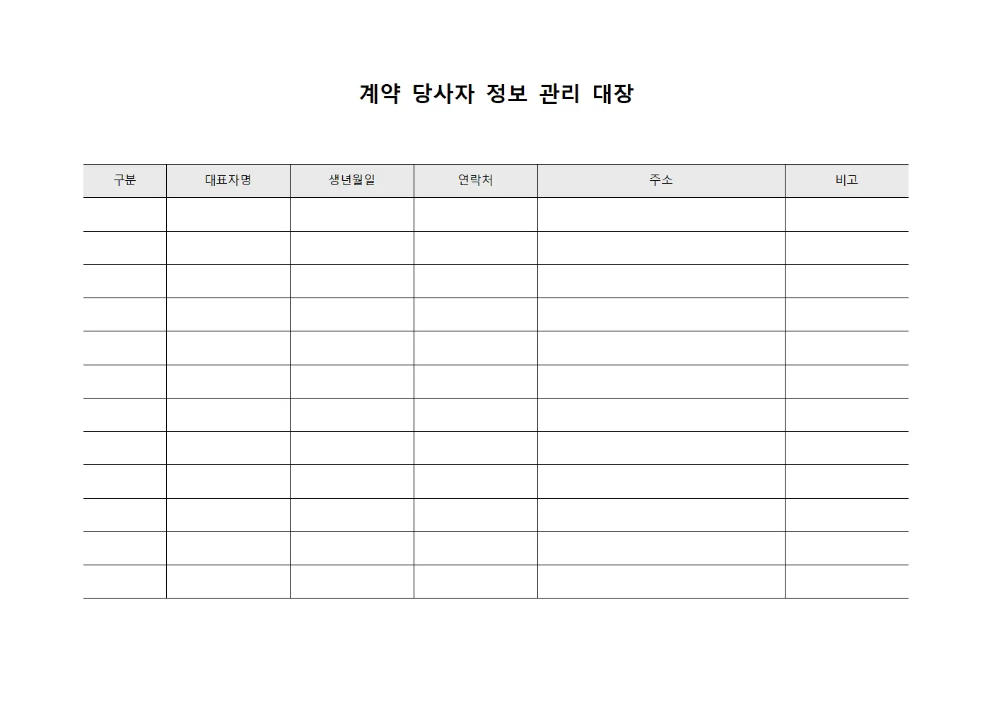 계약 당사자 정보 관리 대장