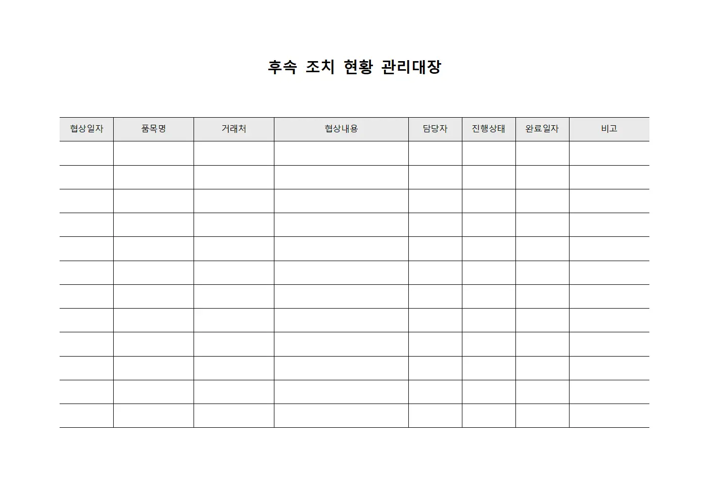 후속 조치 현황 관리대장