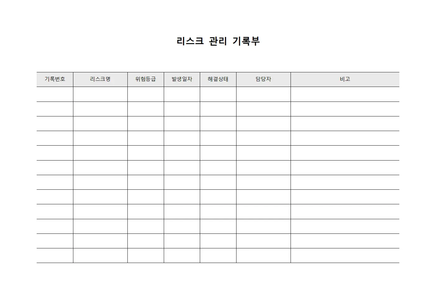 리스크 관리 기록부 서식