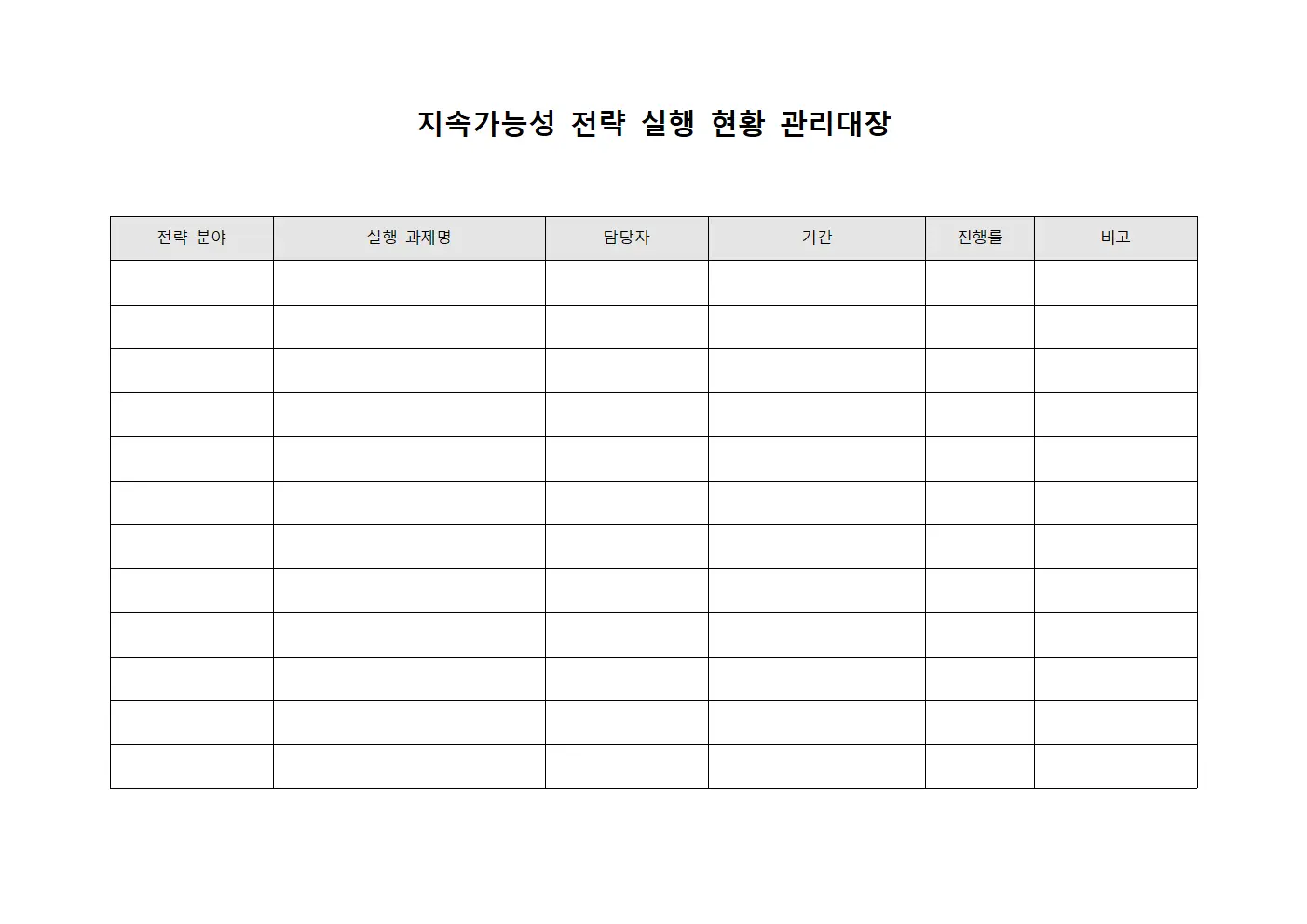 지속가능성 전략 실행 현황 관리대장 서식.양식