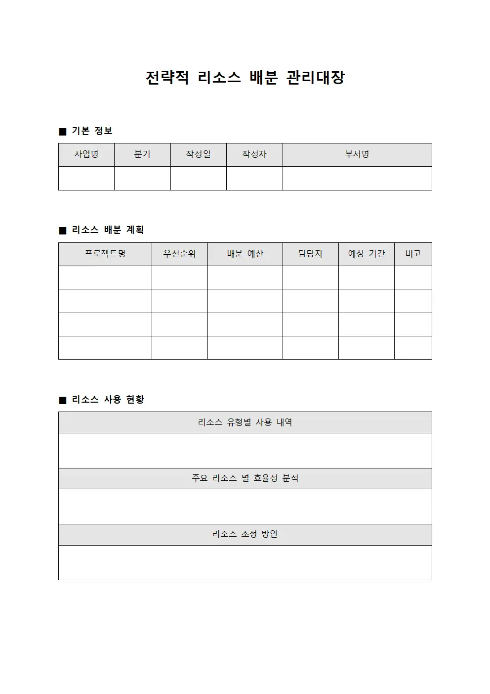전략적 리소스 배분 관리대장