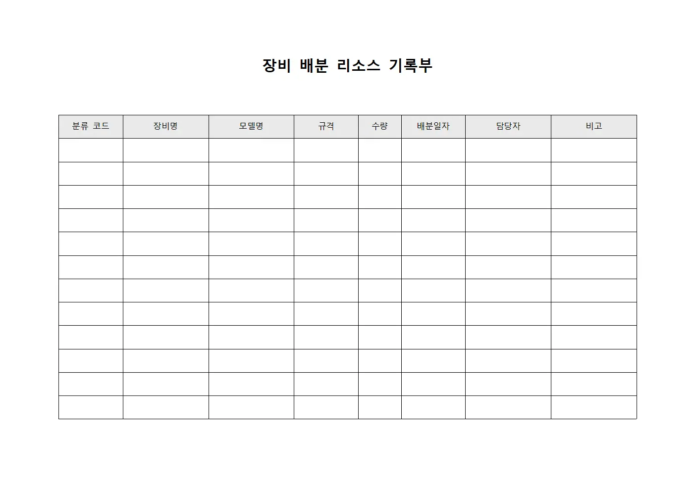 장비 배분 리소스 기록부