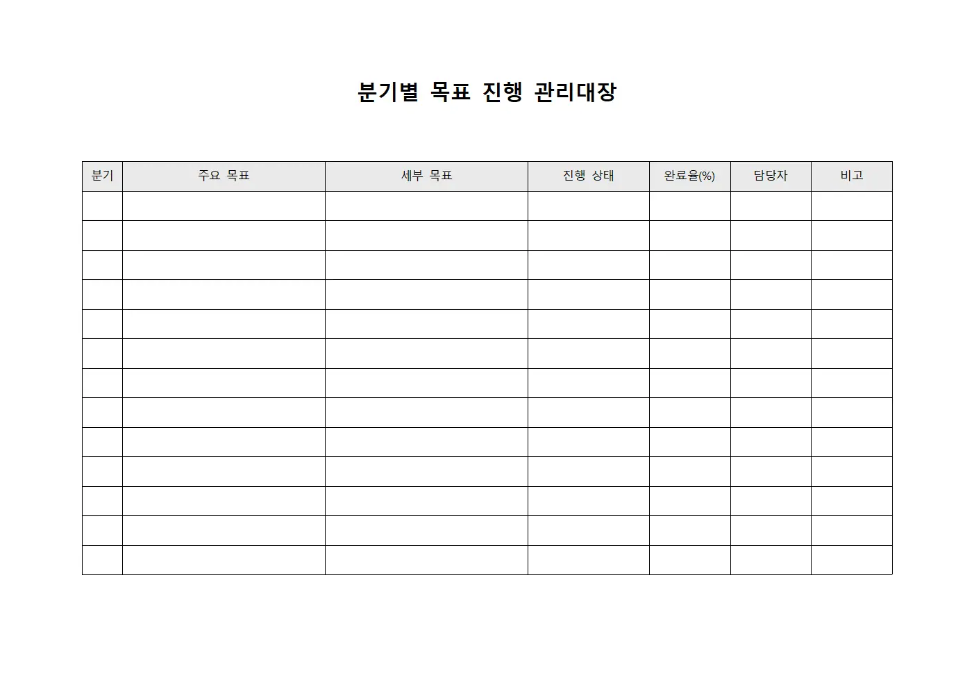 분기별 목표 진행 관리대장 문서양식