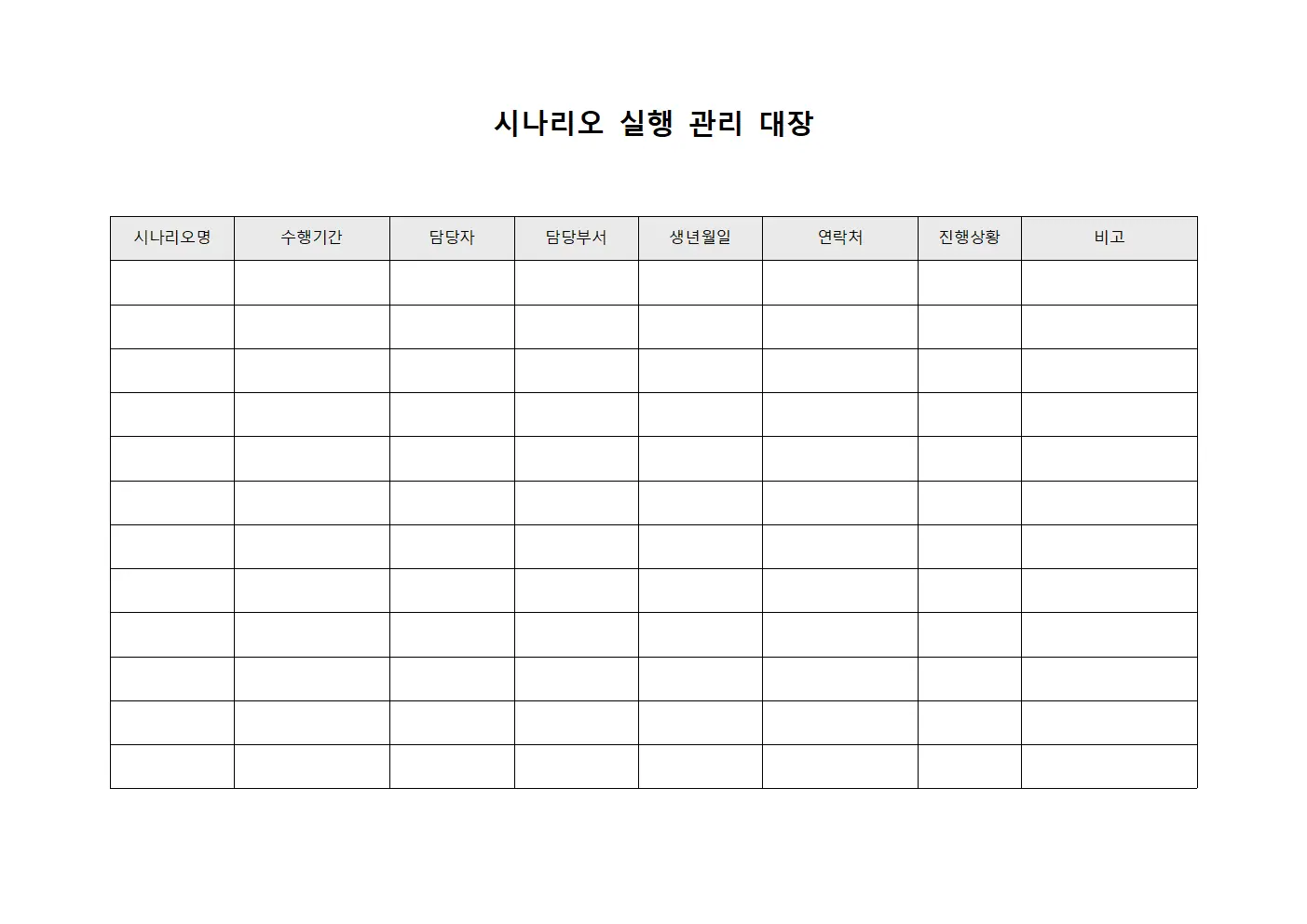 시나리오 실행 관리 대장 양식
