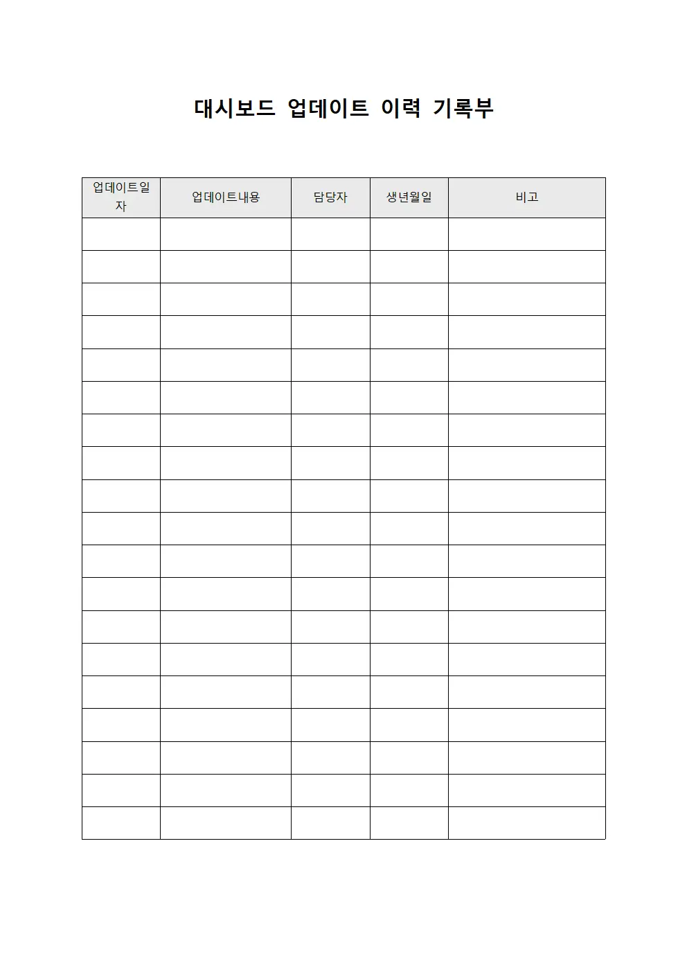대시보드 업데이트 이력 기록부