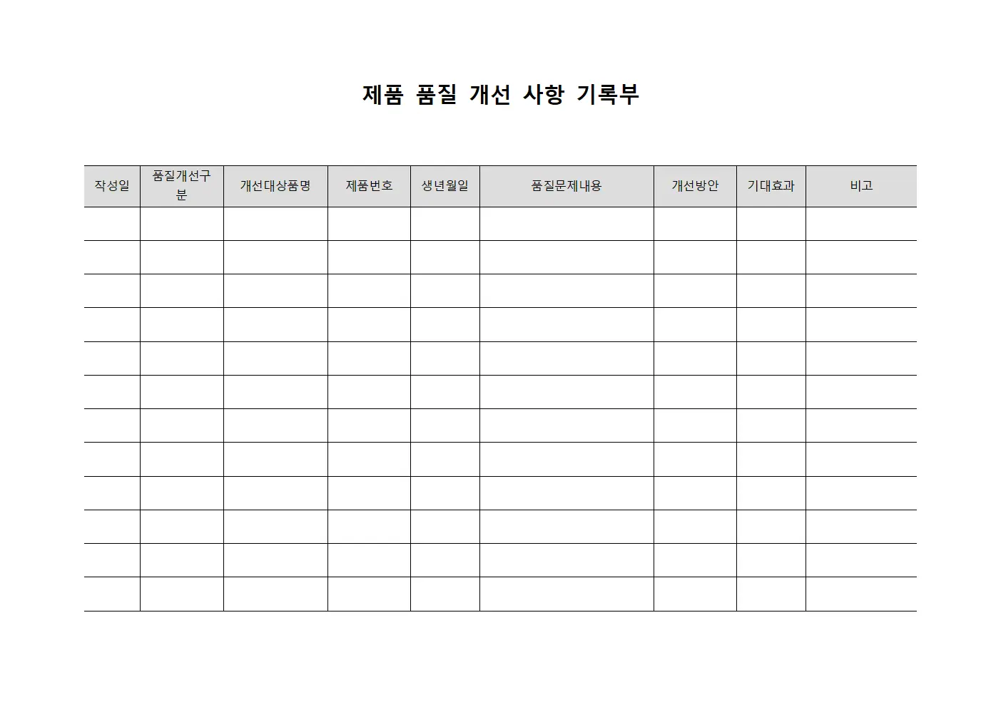 제품 품질 개선 사항 기록부