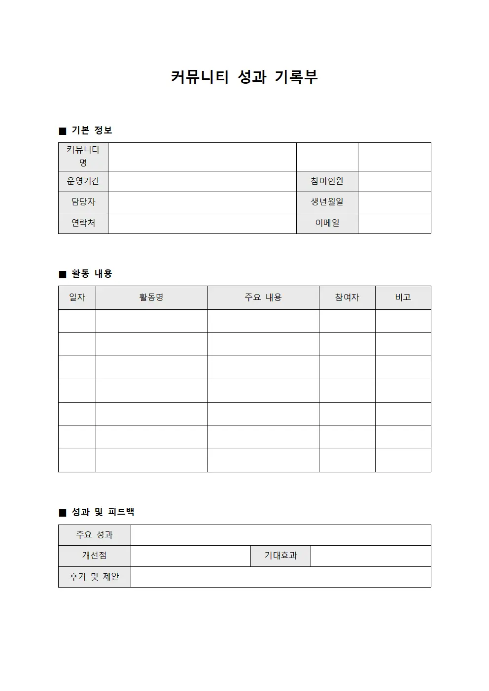 커뮤니티 성과 기록부