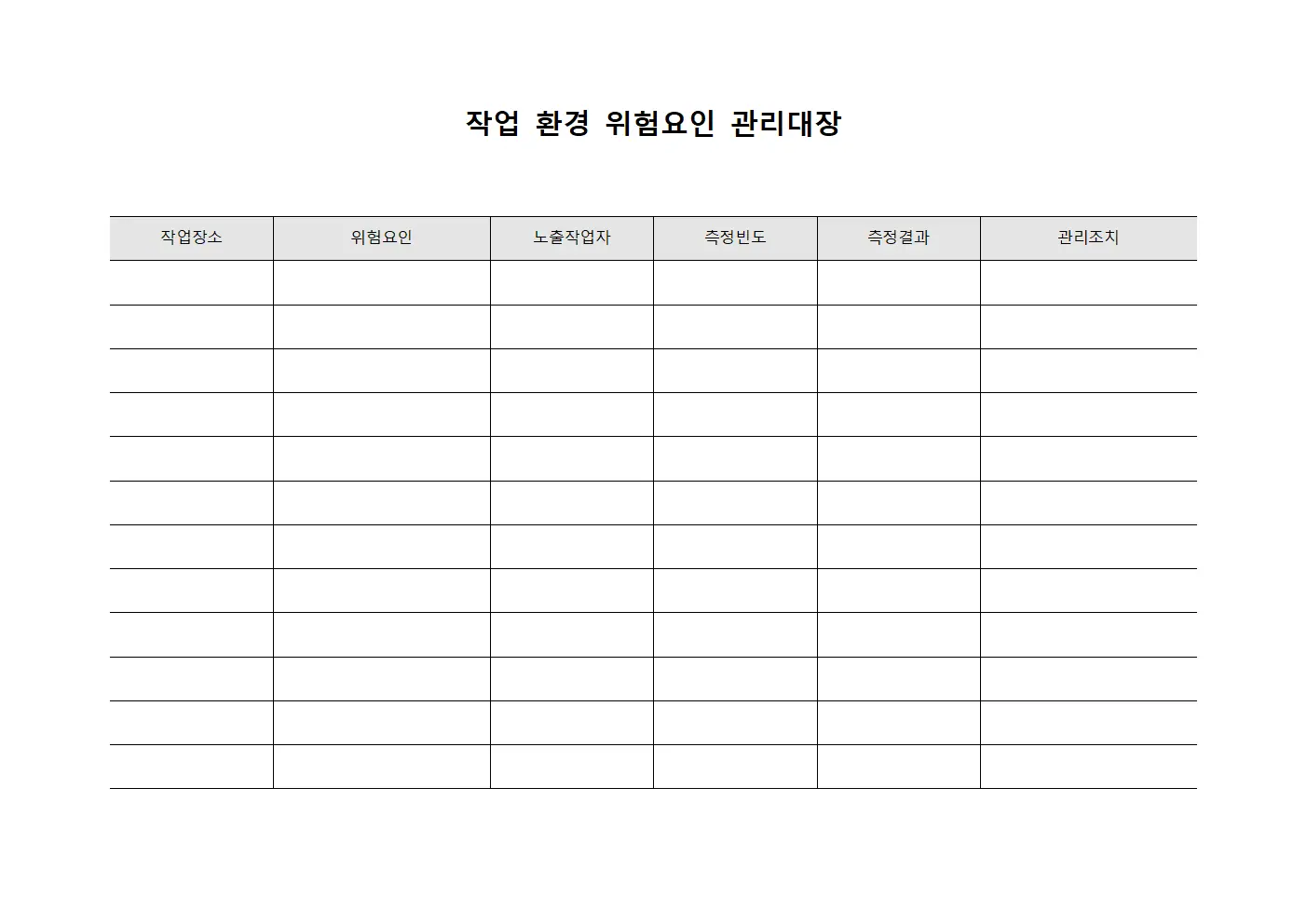 작업 환경 위험요인 관리대장 문서양식