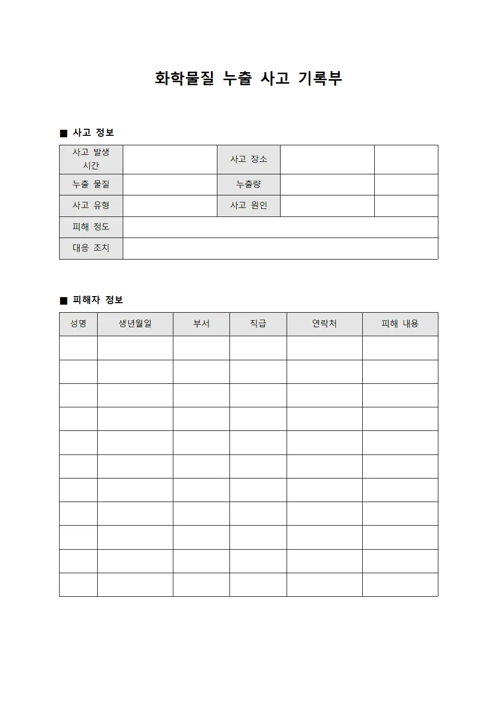 화학물질 누출 사고 기록부
