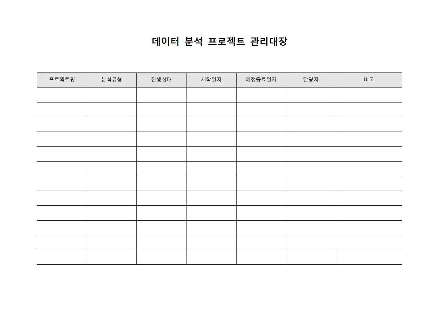 데이터 분석 프로젝트 관리대장 서식.양식