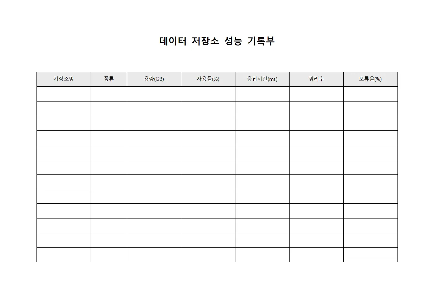 데이터 저장소 성능 기록부 서식.양식