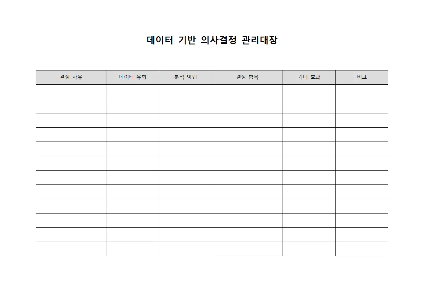 데이터 기반 의사결정 관리대장
