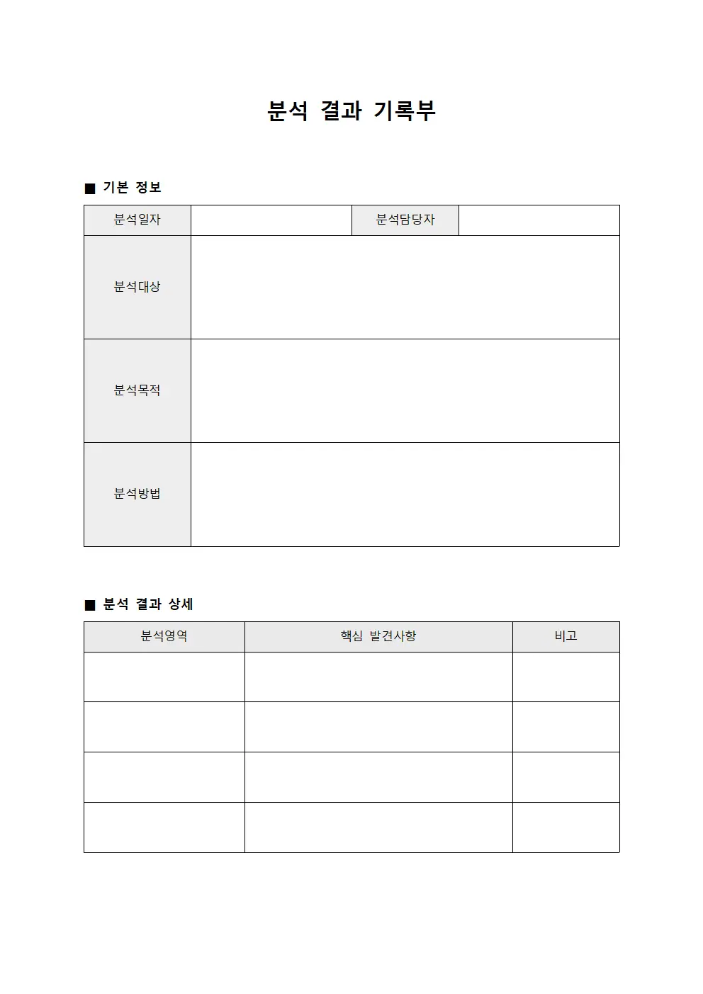 분석 결과 기록부